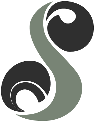 The S logo for Symbiotheque which features large, heavy swooping lines and dark, bold colors.